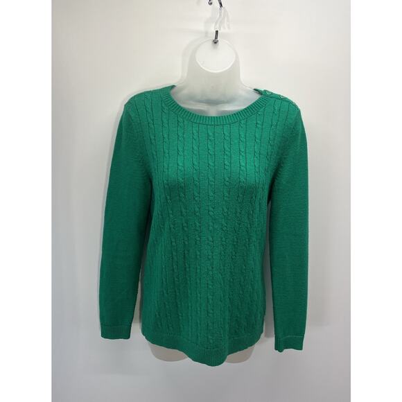 Talbots Sweaters - Talbots Petites Sz MP Green Long Sleeve Pullover Round Neck Cable Knit Sweater